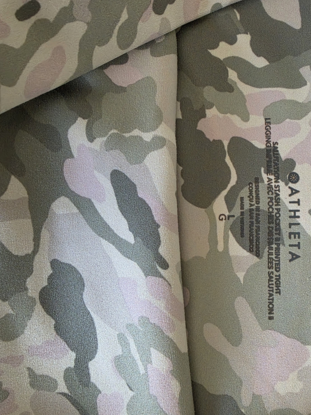 Athleta Camouflage Print Leggings in Olive & Pink